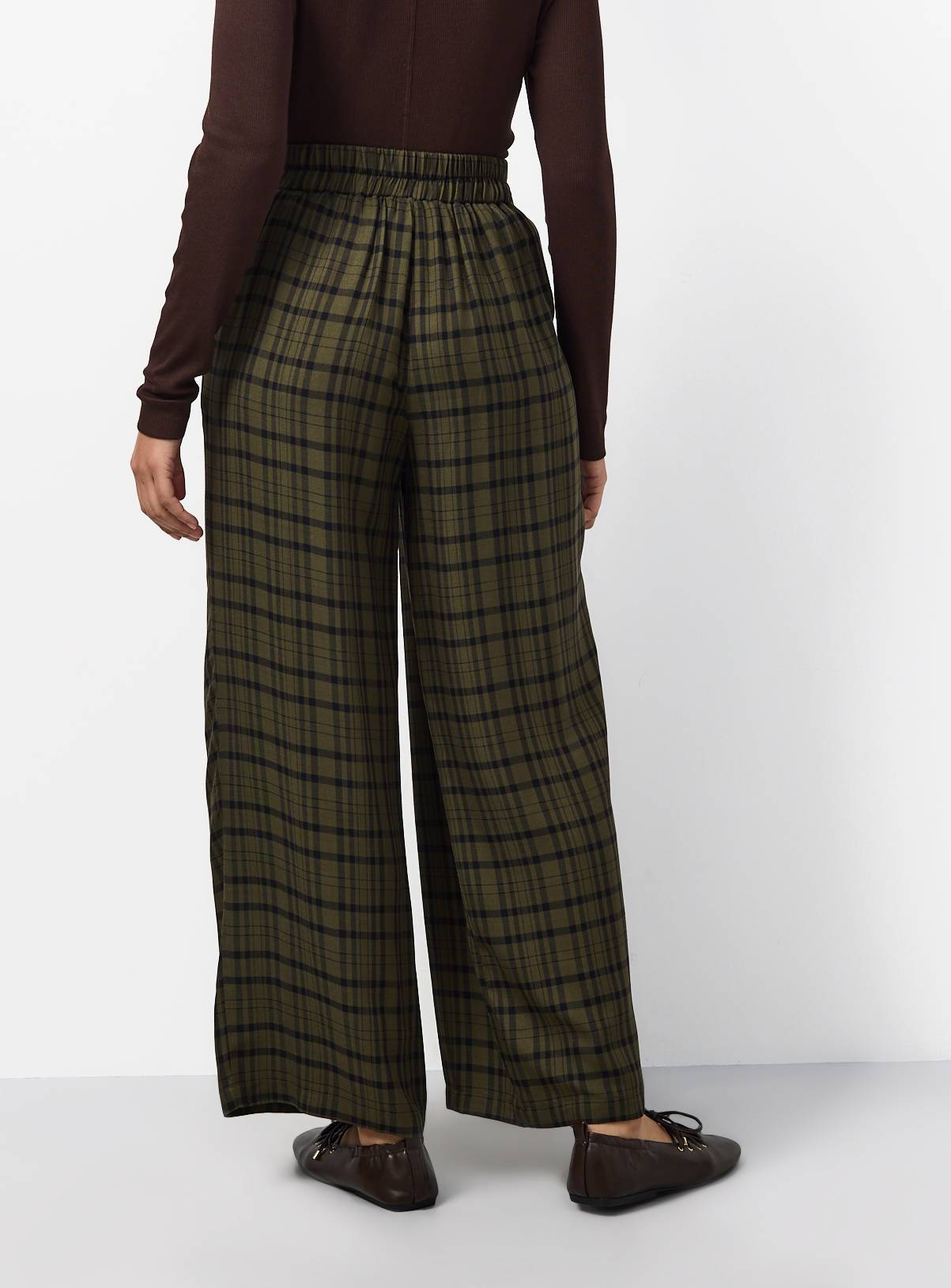 Green Check Wide Leg Pleat Trousers 8 - Image 4